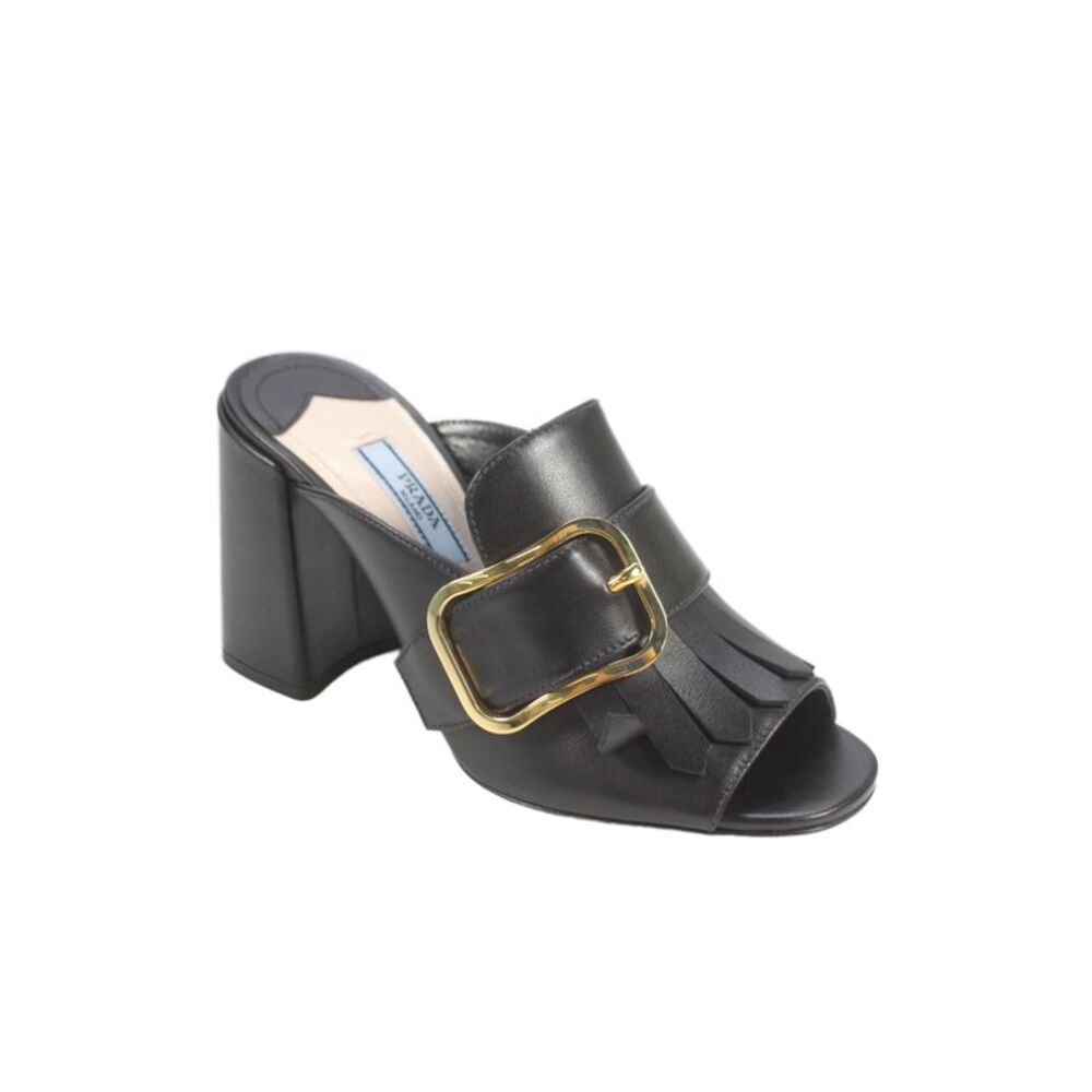 Prada Womens Leather Open Toe Heels Mules Black Size 35 5